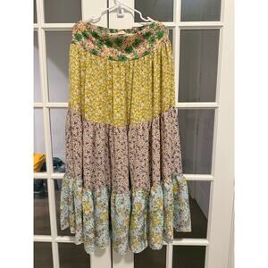Hadley & Co. Floral Tiered Midi Skirt Boho Cottagecore Patchwork Multicolor